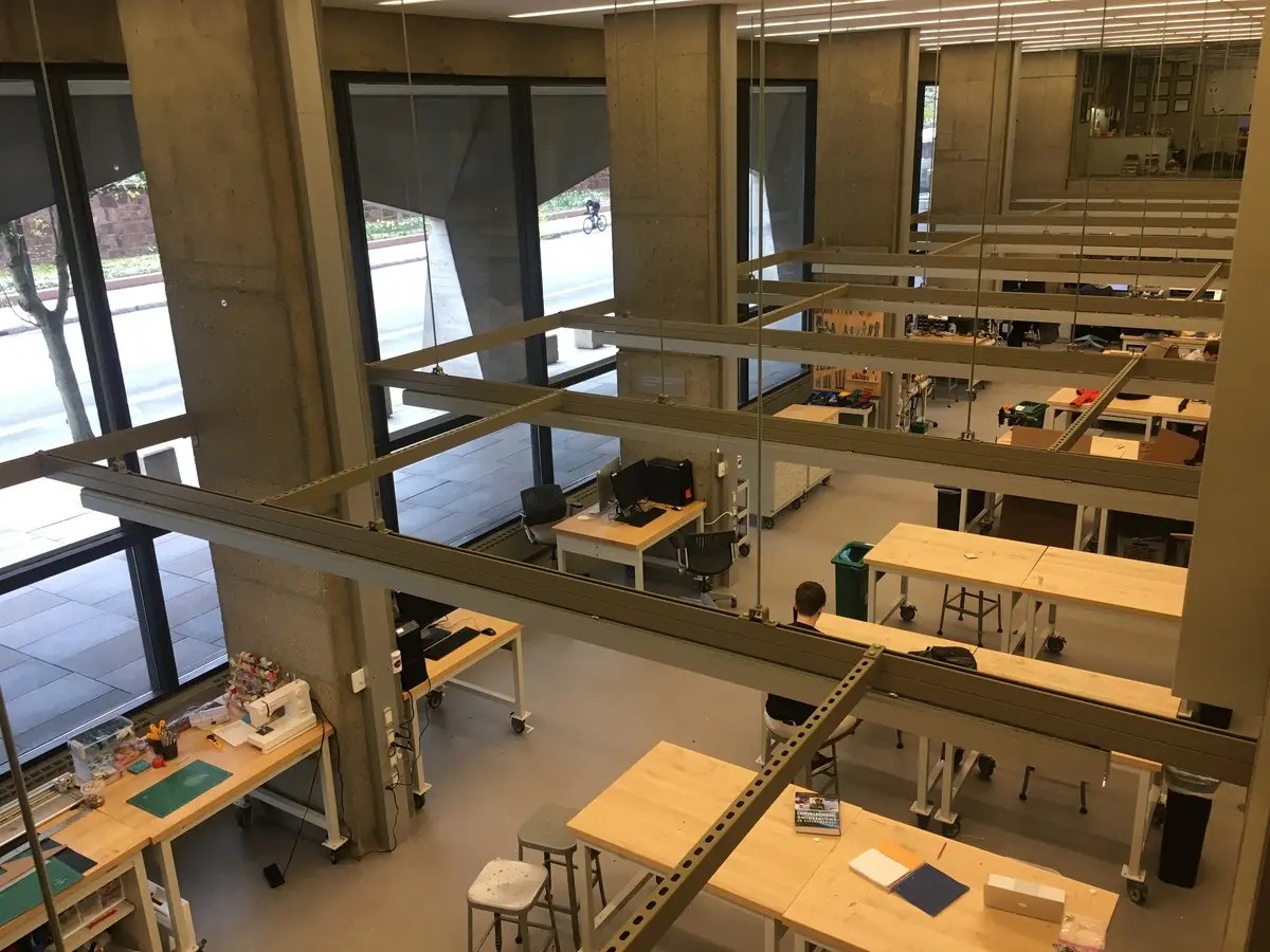 Worktables inside Yale's Center for Engineering Innovation and Design