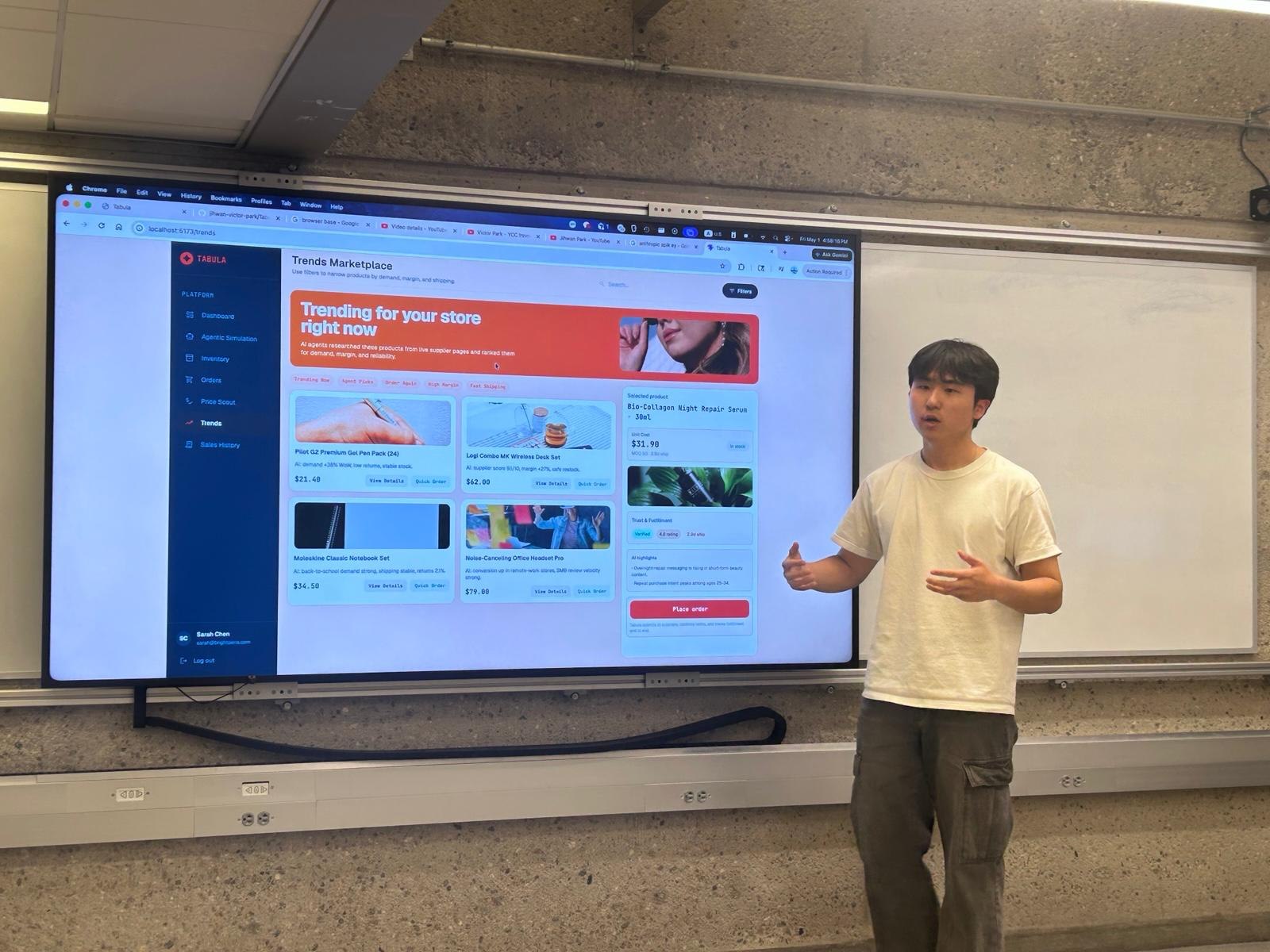 A student presenting Tabula at the YCC Innovation Prize Demo Day